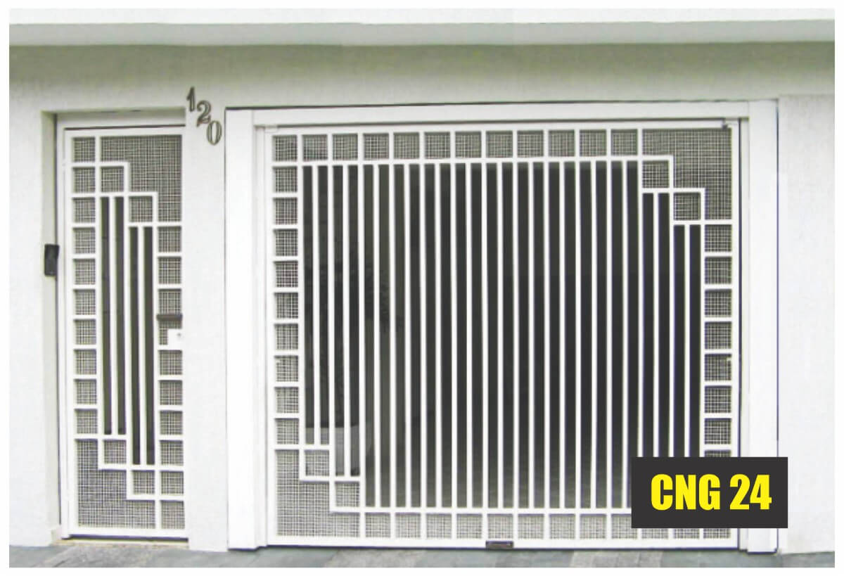 Portão tubular com tubos e detalhe em tela - Portões de entrada - Portão basculante - CNG Portões 24